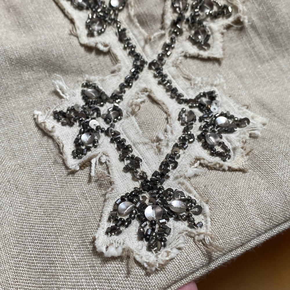 Pottery Barn Sparkle Beaded Snowflake Pillow Cover 18" Square Cotton Canvas - Picture 4 of 10